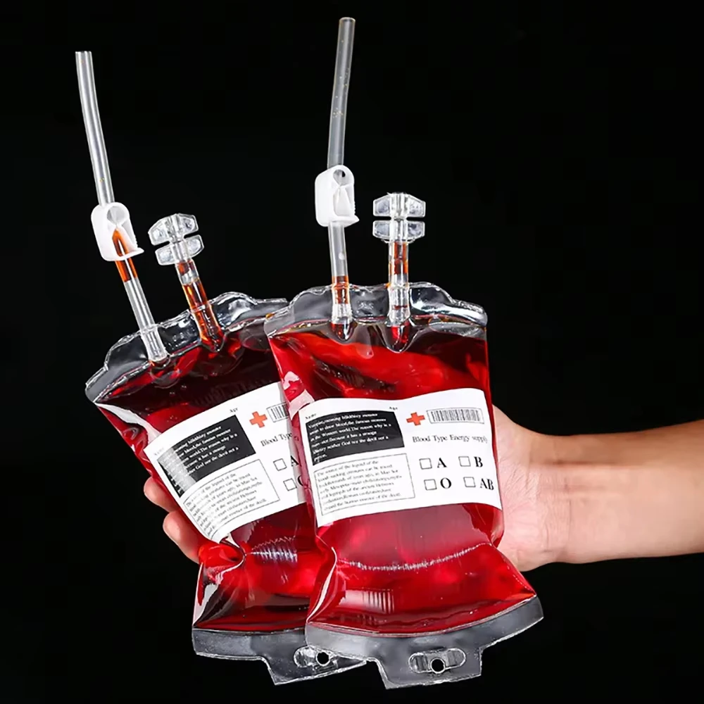 Halloween Blood Bags,350ml Energy Drink Bags,Blood Bags of Vampire,Drinkable Blood Bags,Cosplay Horror Props