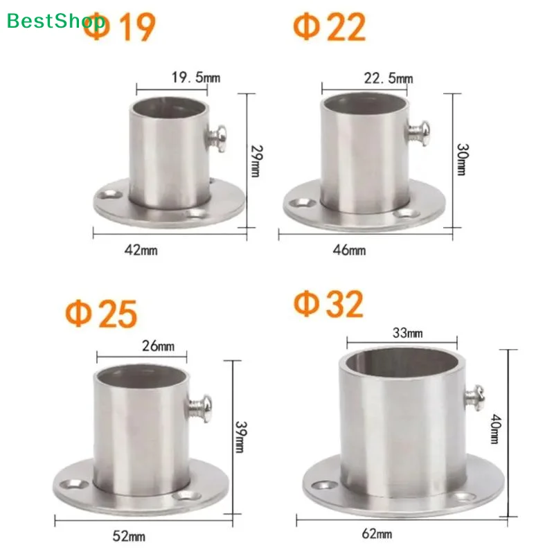 ✍2pcs/Lot 19mm 22mm 25mm 32mm Stainless Steel Flange Seat For Cloth Hanger Wall Base For Conbinet Tube Base Funiture Hardware