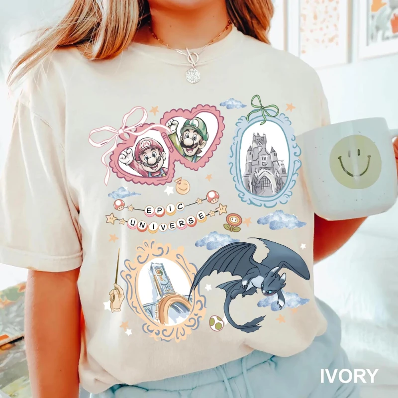 قميص Potdemiel Epic Universe 2025 Family Park Trip تي شيرت ماريو لويجي بدون أسنان تنين قميص هدية عطلة أورلاندو العالمية #1