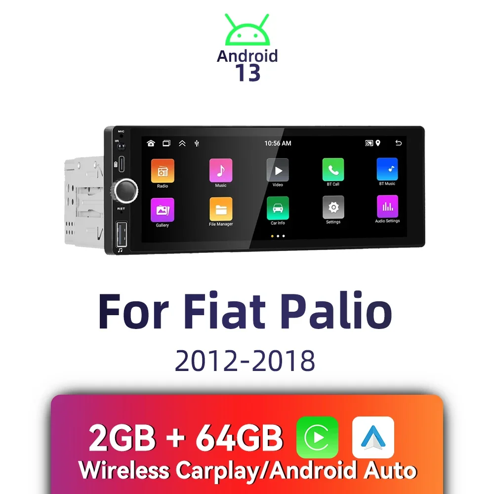 

Carplay Android Auto 1-диночное радио Android автомобильное мультимедиа для Fiat Palio 2012-2018 6,86 "экран стерео головное устройство GPS BT навигация