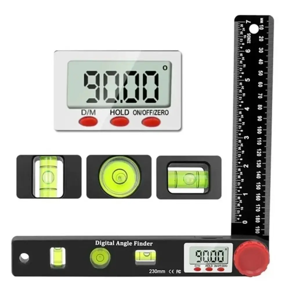 

0-999.95° 4 in 1 Digital Angle Finder 230mm with Horizontal Vertical Bubble Measuring Angle Ruler Portable Durable