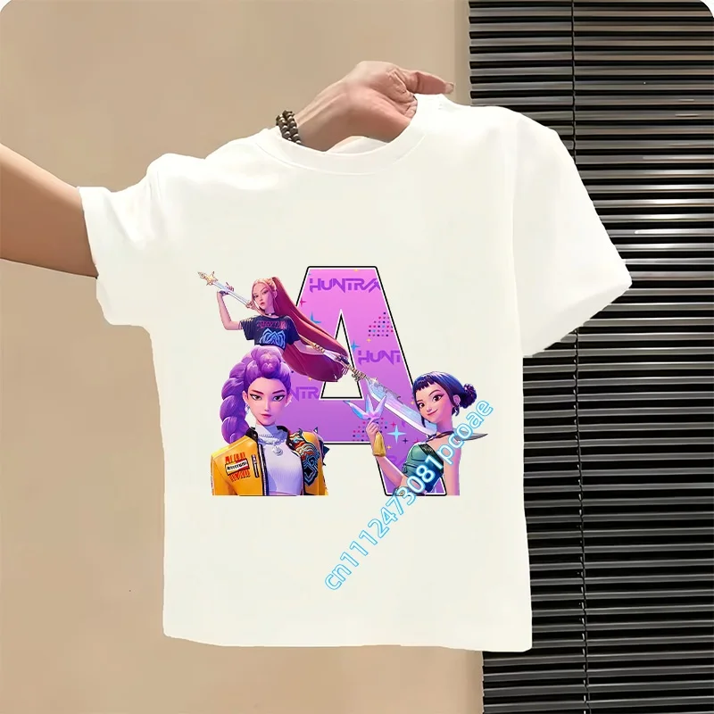 A-Z Letter Children's Pure Cotton Short-Sleeved Cartoon Printed Summer T-Shirt for Girls, Casual Shirt for Boys, Sports Shirt