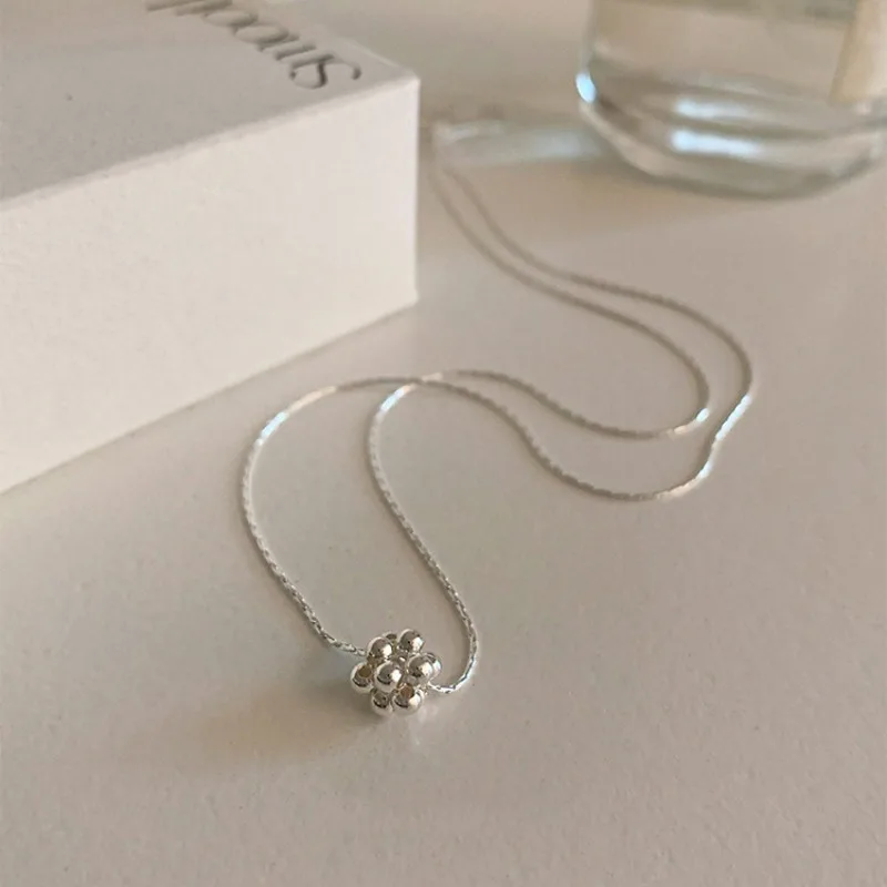Creative Simple Sterling Silver Three-dimensional Small Ball Pendant Necklace for Woman Collarbone Chain Jewelry Accessory Gifts