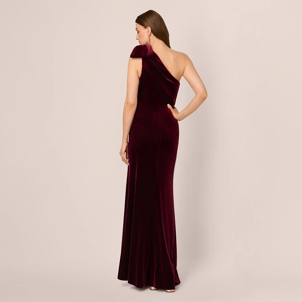 Customized Elegant Velour Bow A-line One-shoulder Long Dresses Bespoke Occasion Dresses High quality Sizes Available Matching