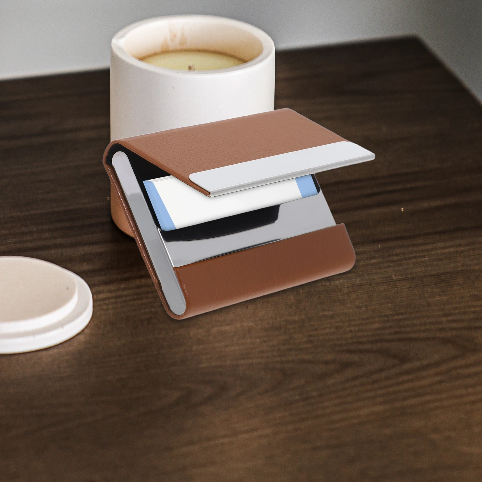 

Stainless Steel Slim Business Card Holder Compact PU Case Portable Wallet Storage Organizer for Professionals Wallet Card Holder