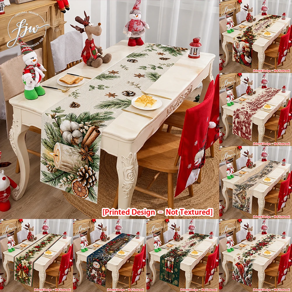1pc Christmas Vintage Table Runner Seasonal Winter Holiday Dining Table Decor for Home Party
