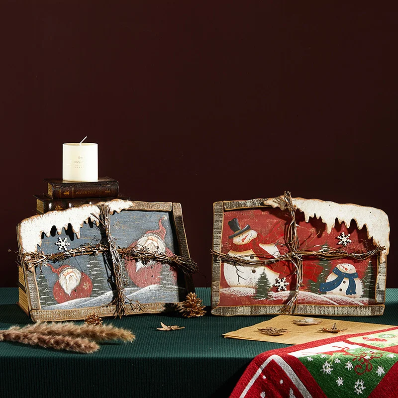Wooden Santa Claus Shine Wall-Mounted Feature Wall Pendant Tavern Restaurant Cafe Festive Atmosphere Creativity Wall Decoration