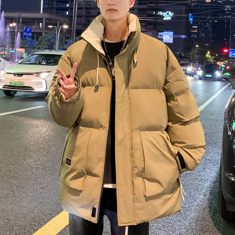 

Light Mature Style Winter Warm Dark Check Coat Autumn Winter Mens Bread Jacket Large-sized Stand-up Collar Cotton-padded Jacket