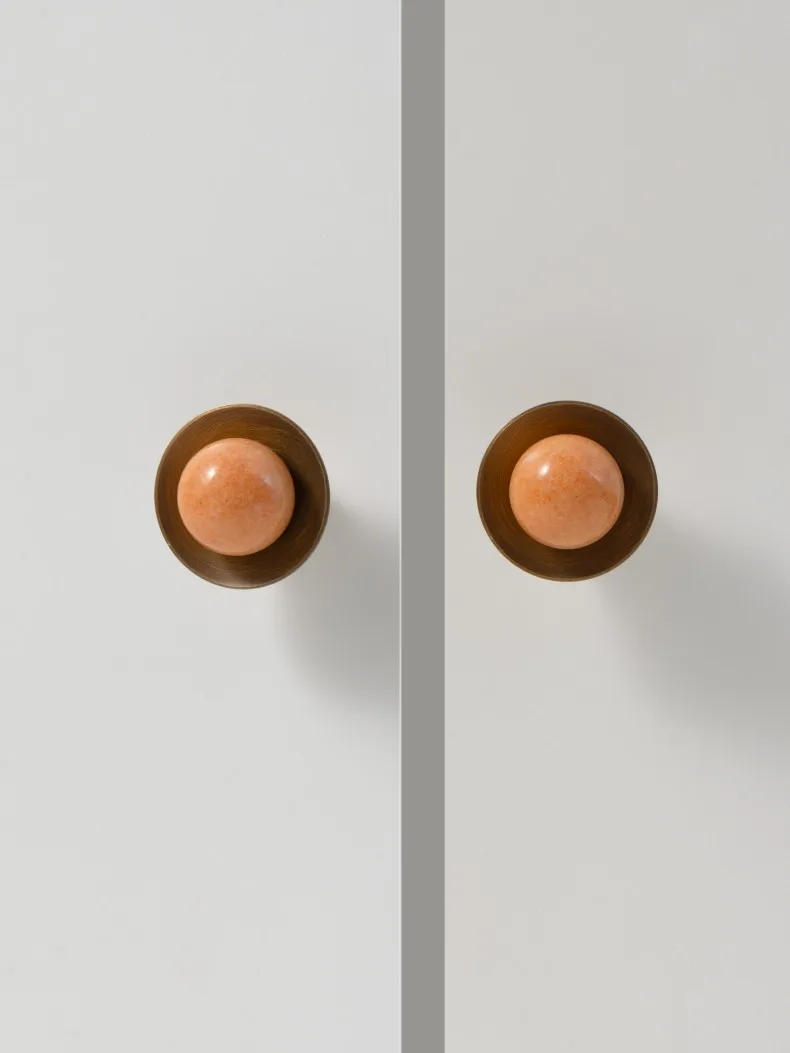 Tinyhob Vintage Antique Bronze Spotted Stone Kitchen Cabinet Furniture Handle with Base / Brass Cupboard Pull Shoe Cabinets