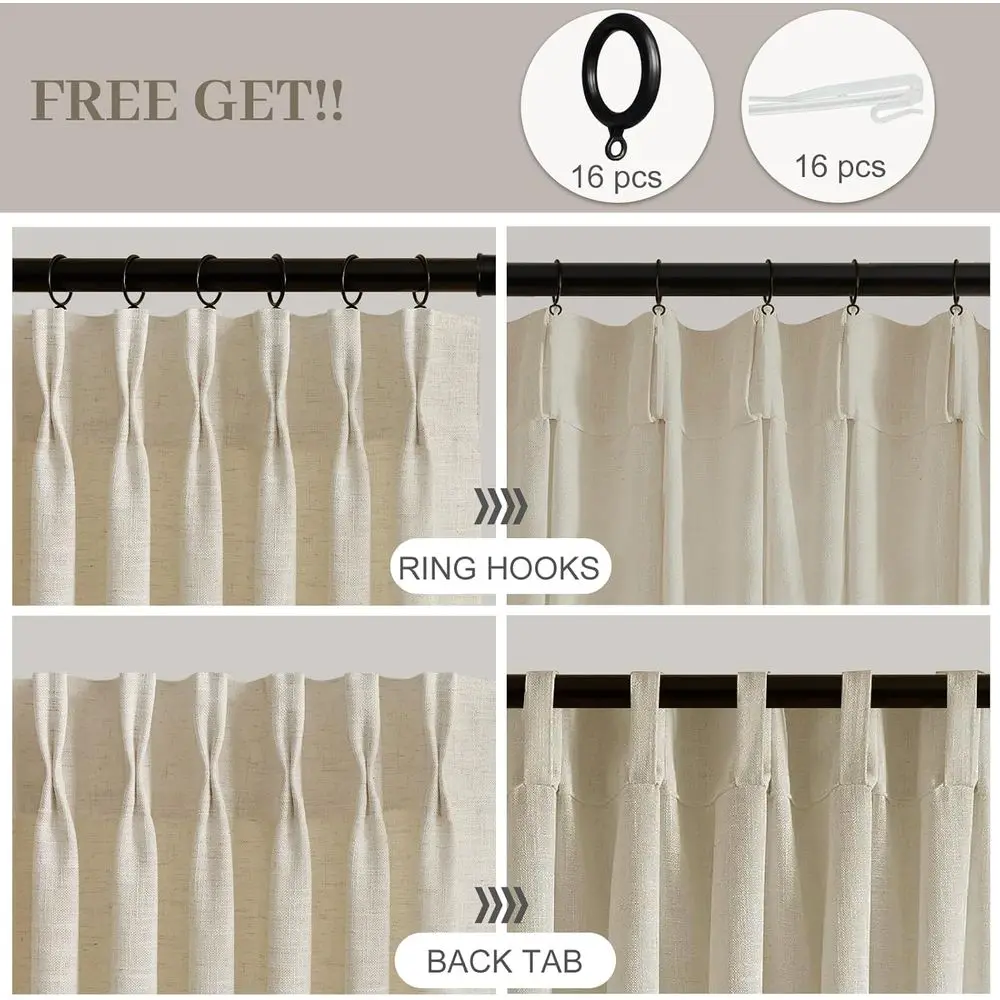 Rustic Textured Pinch Pleat Linen Blend Sheer Curtains, 84 Long, Sand Beige, W40xL84, for Living Room with Hooks or Rings