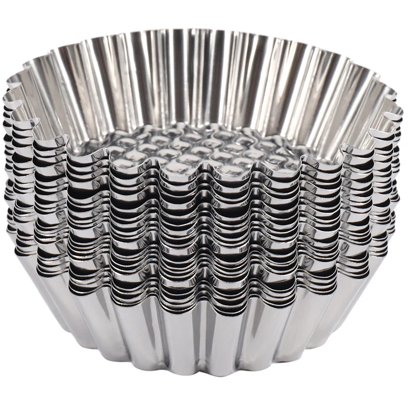 

20PCS Stainless Steel Egg Tart Mold Round Shape Fluted Design Cupcake Baking Molds Reusable Metal Muffin Baking Cups