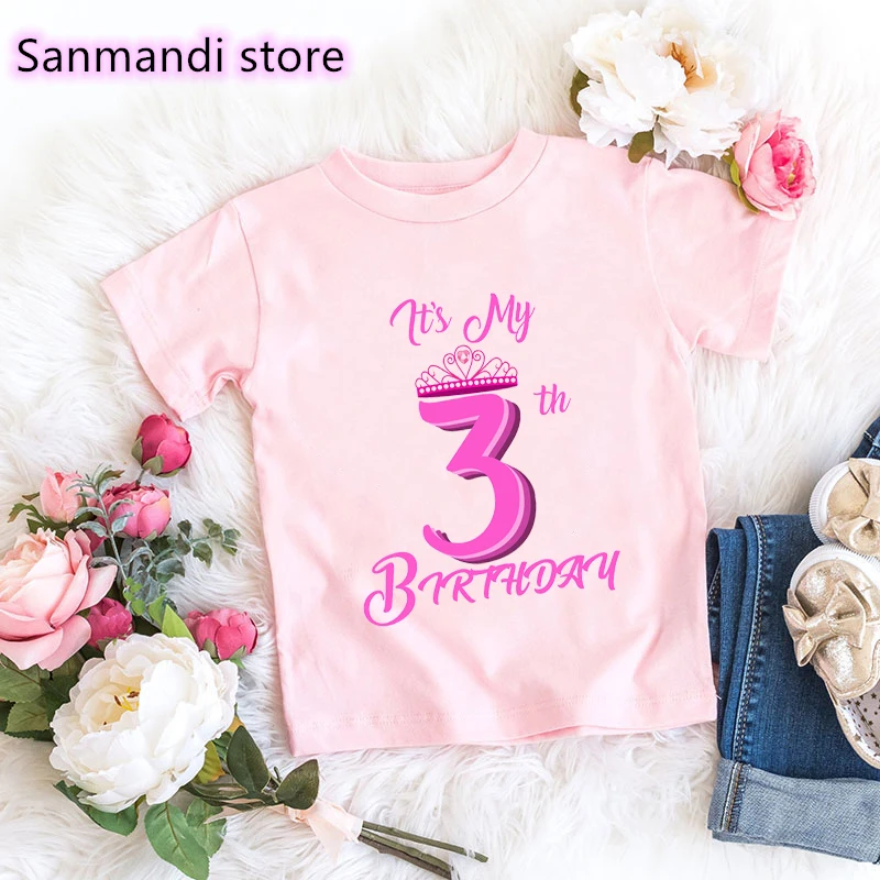 

New Pink Tshirt Girls It'S My 3th-13th Birthday Gift Graphic Print T Shirt Kids Clothes Kawaii Children Clothing Streetwear