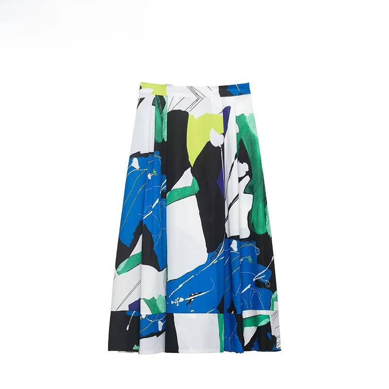 

Новая весенняя женская модная плиссированная юбка миди с принтом в французском стиле из полиэстера, повседневная, со средней талией