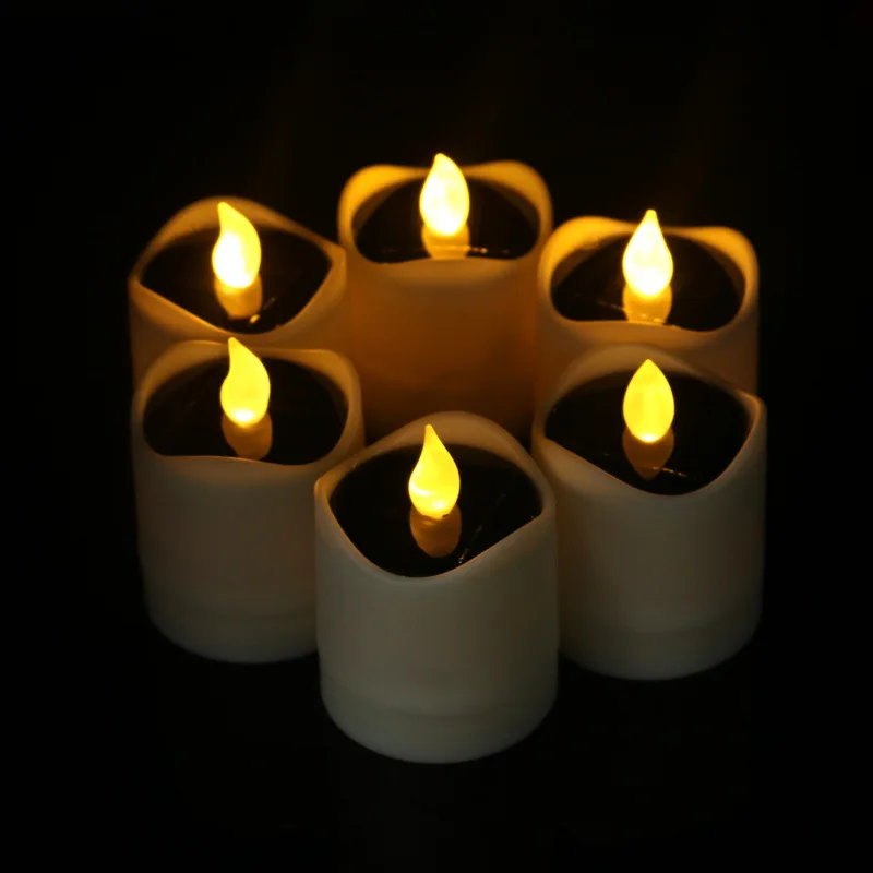 Solar Powered LED Tea Light Candle Home Outdoor Garden Decoration Auto On Off Electronic Flameless Lamp for Party