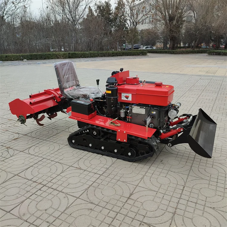 Diesel Garden Plow Farming Tractor Construction Machinery with Farm Soil Tiller Cultivator Crawler Tractor with Grass Cutter
