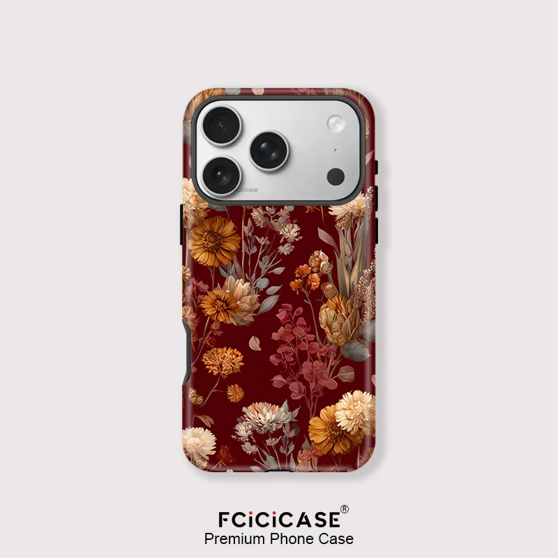 Image of Fcicicase Handyhülle für iPhone 17 Air 16 15 14 Plus 13 12 Pro Max 11, Vintage-Blumenmuster für Magsafe, weiche Doppelschicht-Abdeckung