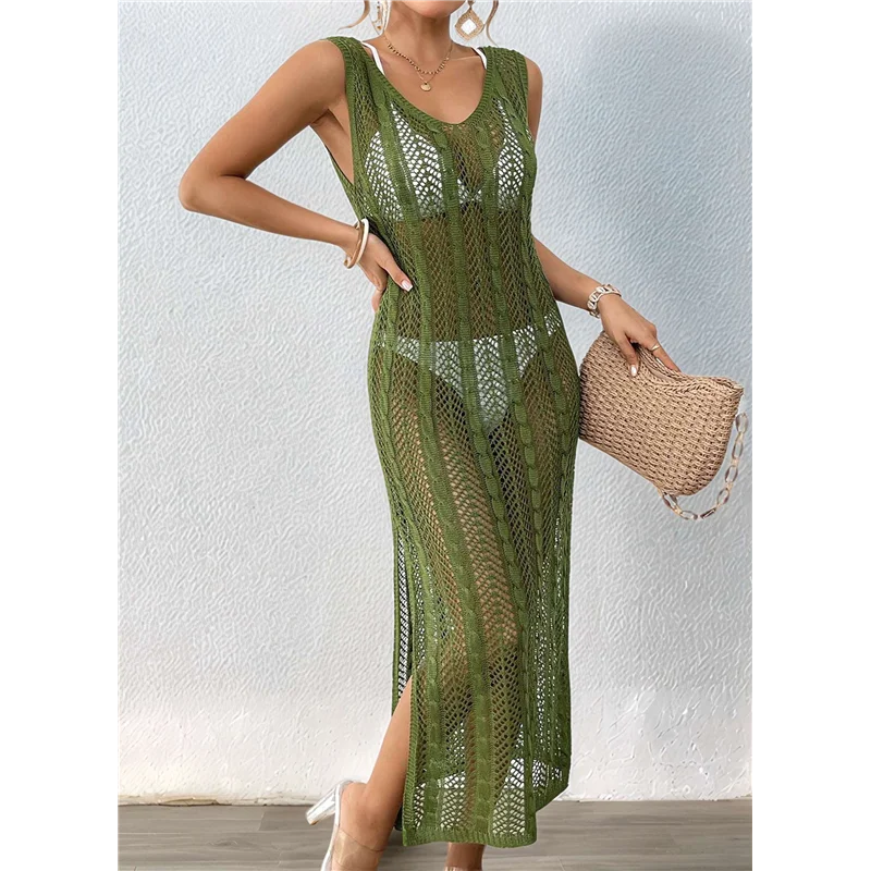 【Party-Decoration】Vacation Cut-Out V-Neck Fashion Suspender Side Slit Beach Dress