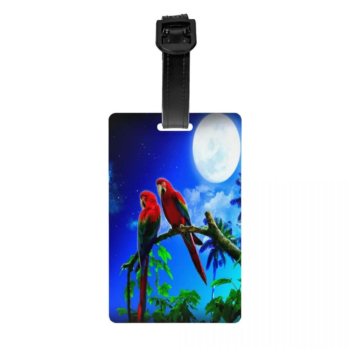 Cute Parrot Bird In Night Sky Luggage Tag Custom Psittacine Birds Baggage Tags Privacy Cover Name ID Card