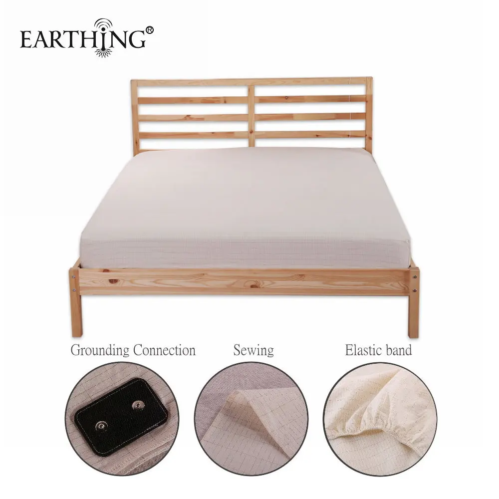 EARTHING Fitted Sheet Gray color Not includes pillow case Cotton Silver Antimicrobial healthy Bedding set