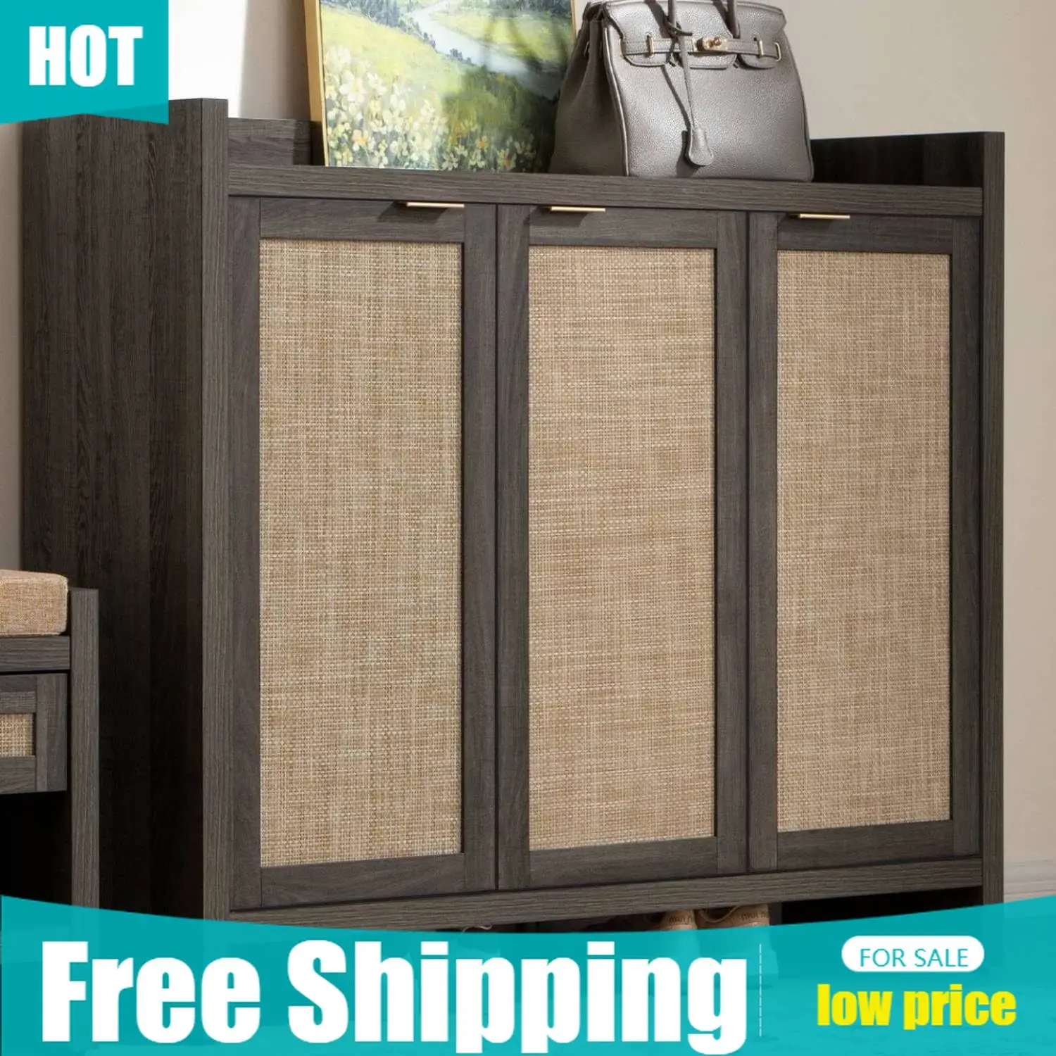 

Shoe Storage Cabinet, 30 Pairs Rattan Shoe Cabinet Storage for Entryway, 6-Tier 41" Tall Large Shoe Cabinet, Boho Farmhouse Cabi