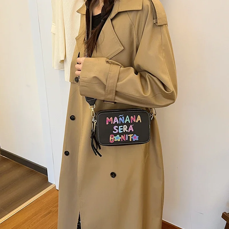 Young Girl Mini Crossbody Bag Black Pu Leather Handbag Cute Letter Graffiti Shoulder Bag For Women 2024 Box Messenger Bag Sac