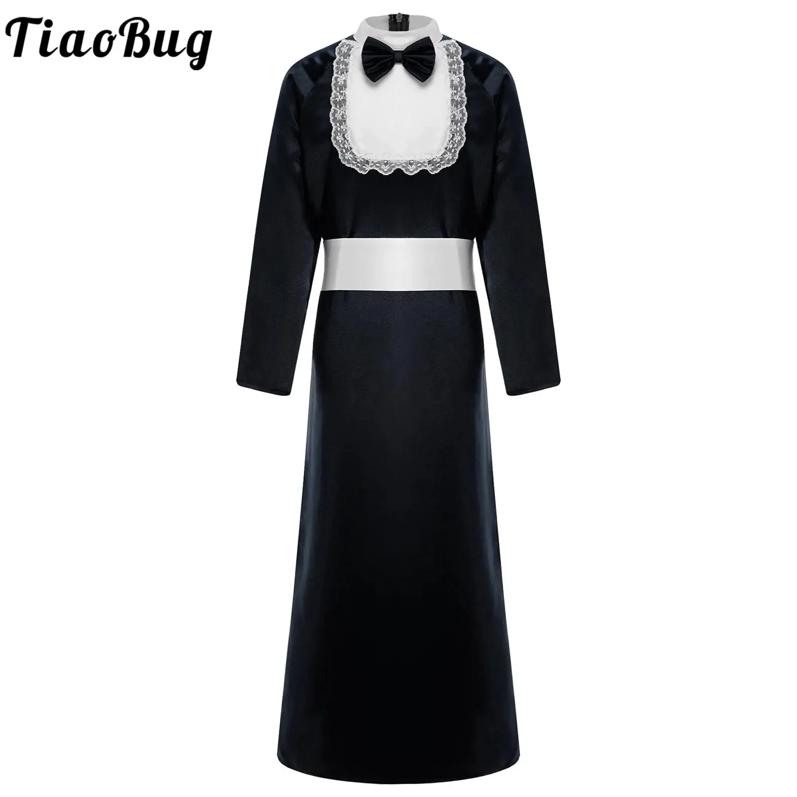Kid Girls Boys Graduation Outfit Choir Robe for Church Event Worship Dress Long Sleeve Lace Trim Bow Zipper Dress with Belt Robe
