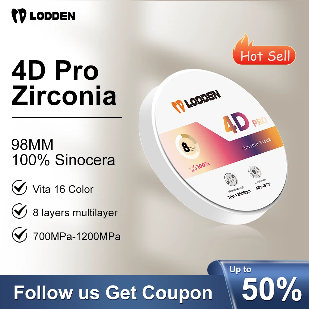 

Lodden 4D PRO Zirconia Dental Lab Zirconia Multilayer Block Disc for CAD CAM Vita 16 Colors 98mm Dental Dentistry Materials