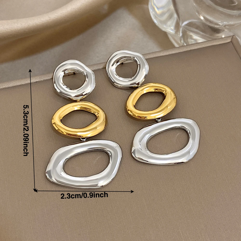 Greatera Geometrische geschichtete, farbblockierende Tropfenohrringe aus Edelstahl, hohles Design, wasserdicht, einfache Damen-Ohr-Accessoires