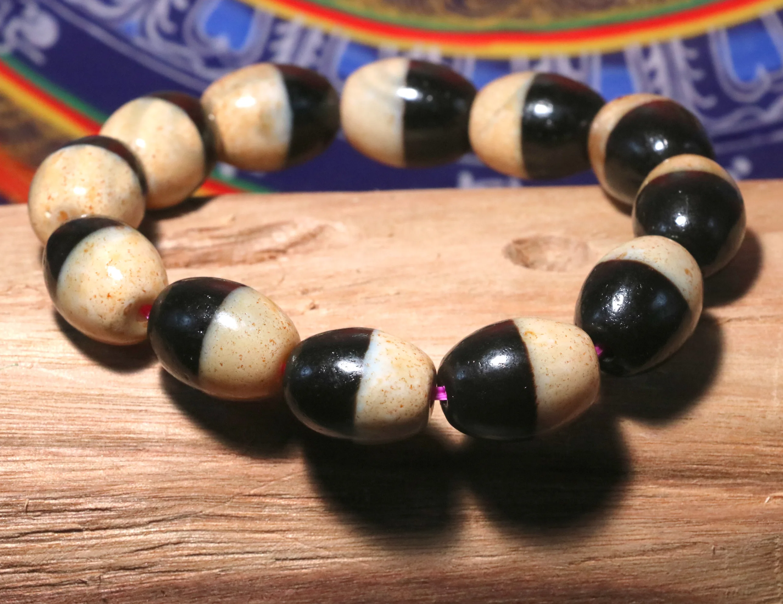 Magic Power Energy Tibetan Old Agate Yin Yang Harmonious Symbols dzi Bead Bracelet Timestown Sauces UPD211231A1