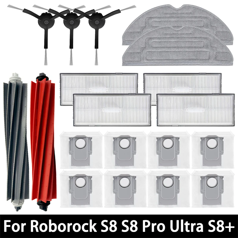 

For Roborock S8 S8 Pro Ultra S8+ Robot Vacuum Spare Parts Main Side Brushes Mop Cloths HEPA Filters Dust Bags Accessories