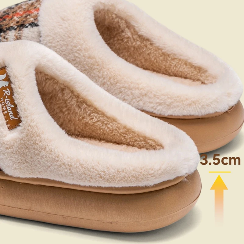 المرأة شتاء دافئ نِعال من الفراء شريط منزل عدم الانزلاق أحذية الراحة كعب مسطح المنزل داخلي غرفة نوم عادية أفخم شبشب رجالي #5