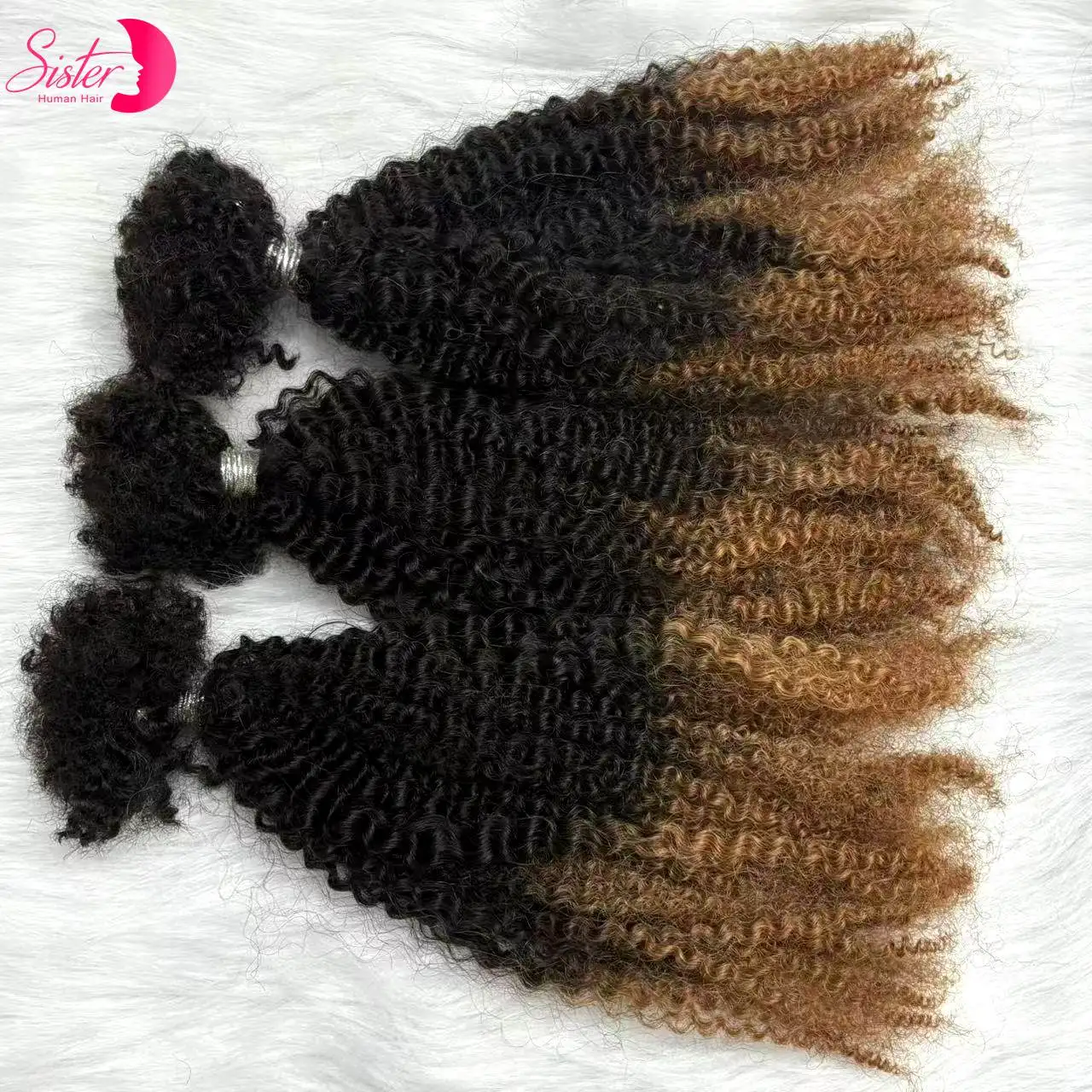 30g/Bundle Ombre Afro Kinky Curly Human Hair Bulk Extension No Weft 16Inch for Permanent Micro Locs/Twists/Braids/Repair Locs