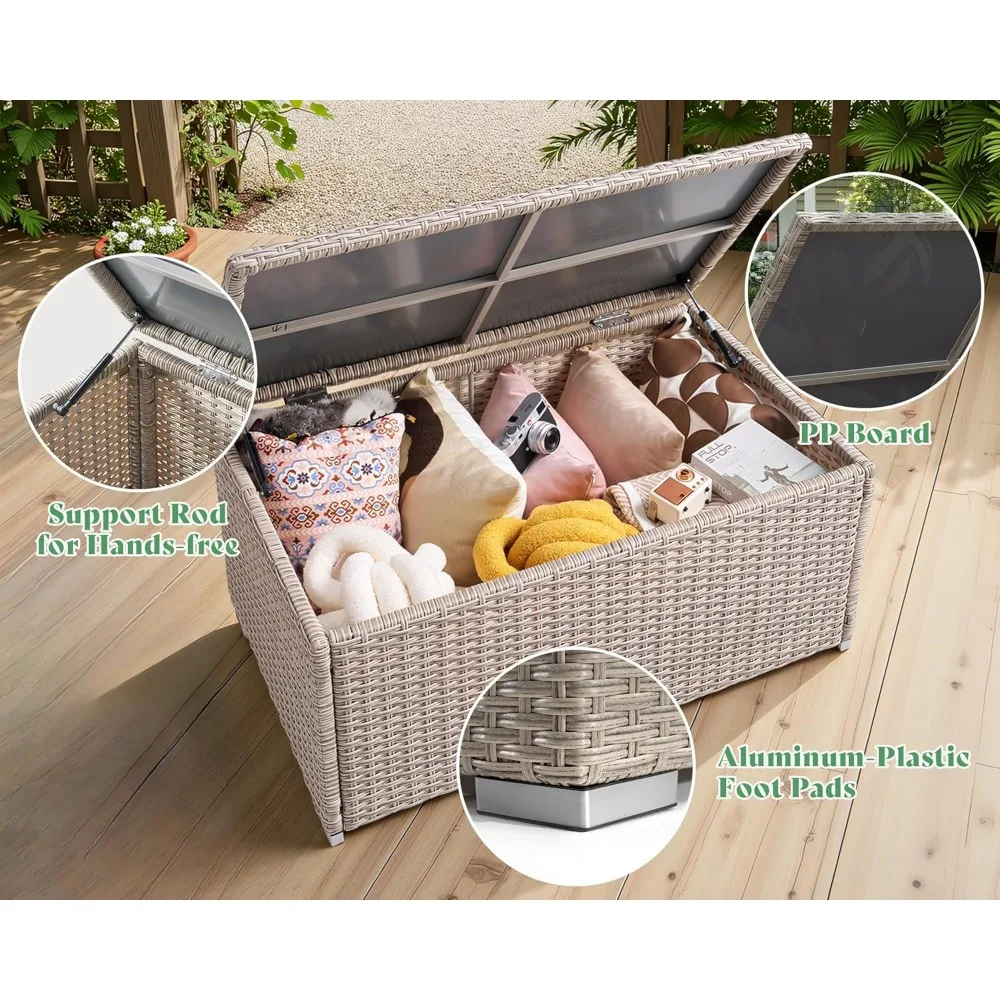 Набор мебели для патио из 10 предметов, плетеный уличный диван для бесед с журнальным столиком для хранения, 2 пуфика, патио