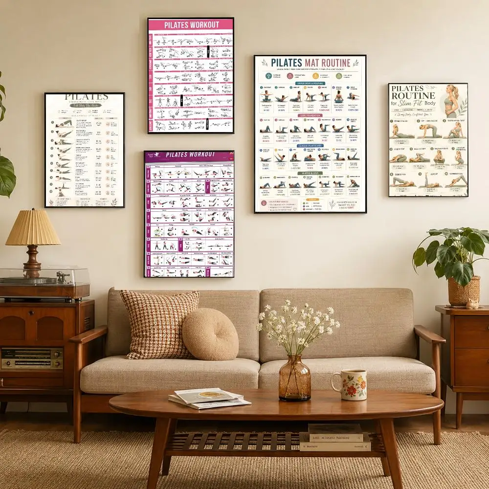 Pilates Training Chart Poster Self-adhesive waterproof paper stickers for wall decoration in bedrooms and bar rooms