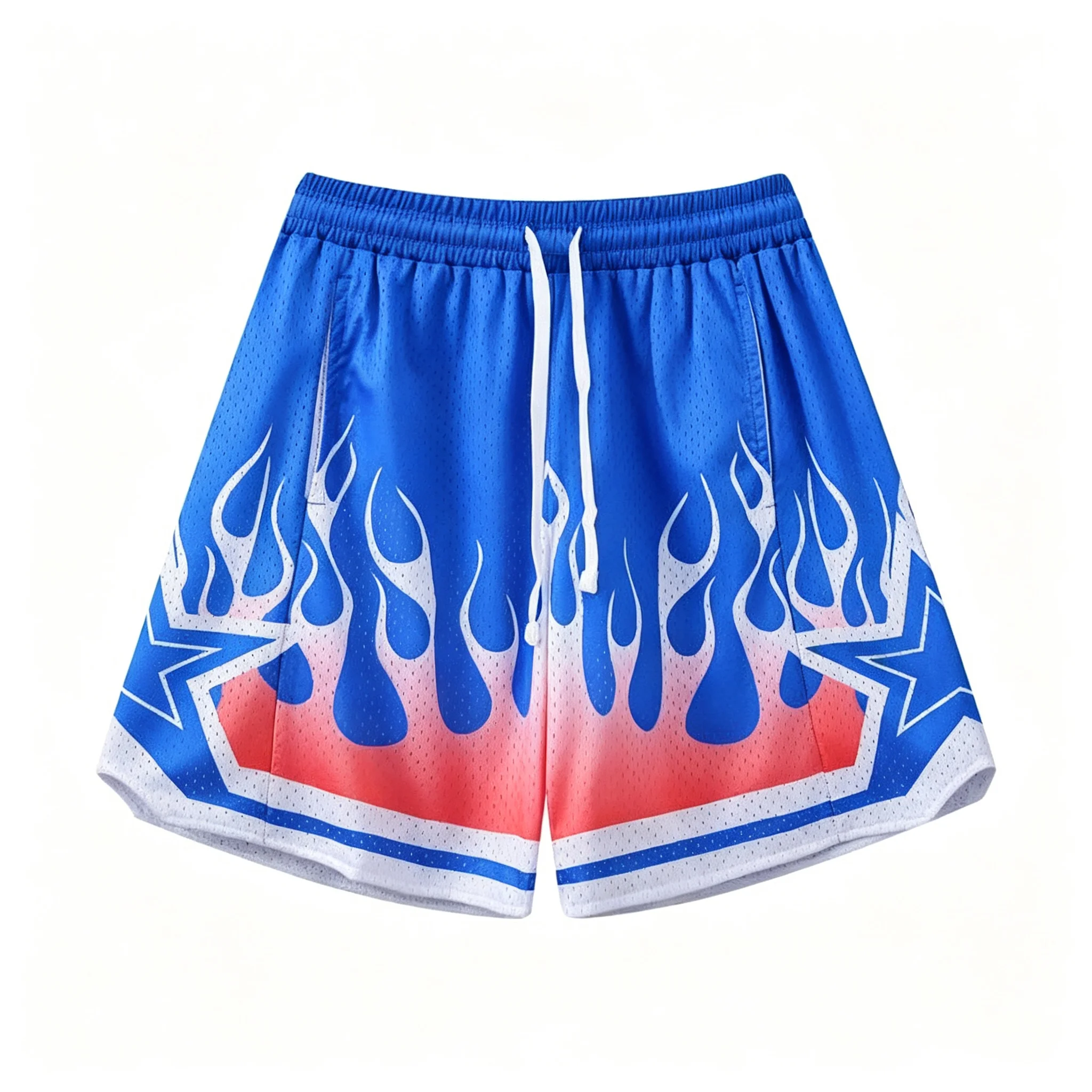 Fashion Men's Basketball Shorts Flame Pattern Printed Running Shorts Summer Street Beach Casual Trend Thin Vacation Shorts Moto