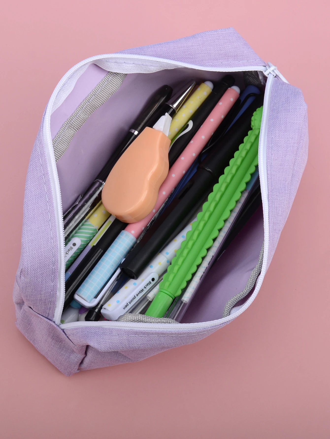 Purple Solid Color Pencil Case Multi-Layered High-Capacity Pencil Pouch Stationery Storage Bag Back-To-School Zipper Pencil Case