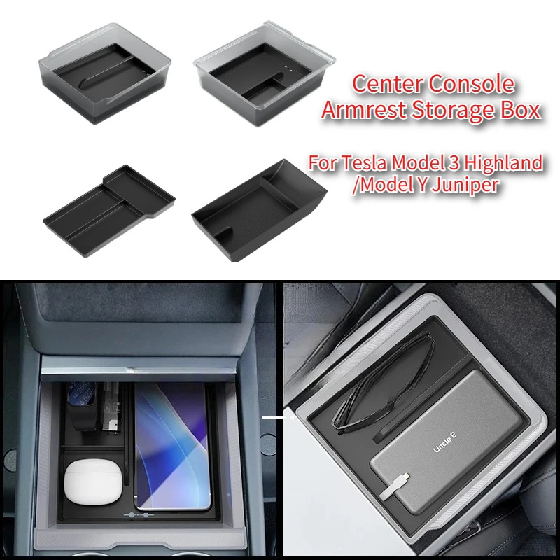 

Car Center Console Organzier Tray Armrest Storage Box for Telsa Model 3 Highland Model Y Juniper 2025 Car Interior Accessories