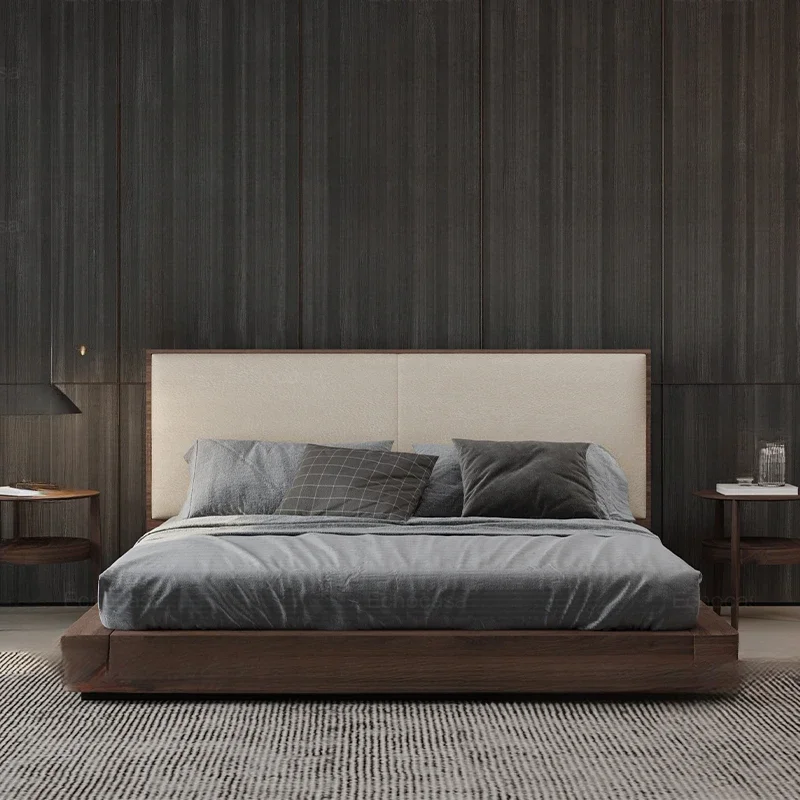 Italian minimalist master bedroom bedside, soft bag backrest high-end atmosphere, black walnut solid wood 1.8 double bed