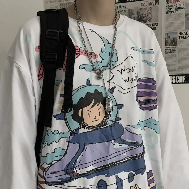 Camiseta para hombre, camiseta Y2k de otoño, ropa de calle, camiseta de Anime de manga larga de gran tamaño, camisetas de Manga con gráfico Vintage