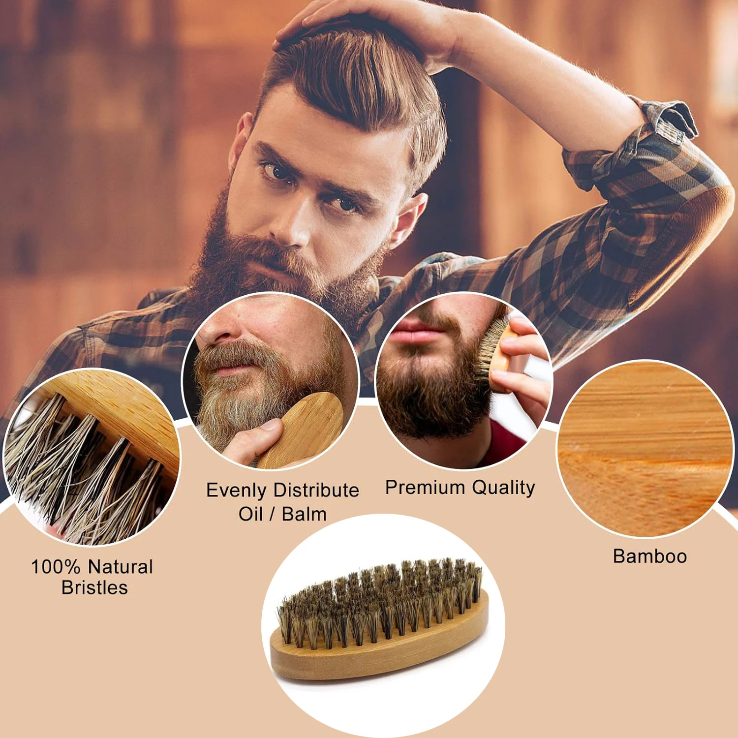 Men's Shaving Brush Set Boar Bristle Portable Barber Natural Beard Brush Comb Scissors for Facial Cleaning Styling Tool