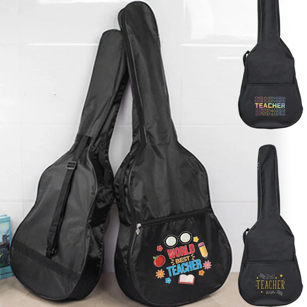 Guitar Bag Portable Guitar Case 31-41 Inch Acoustic Guitar Organizer Bag Adjustable Shoulder Strap Teacher Printing Series