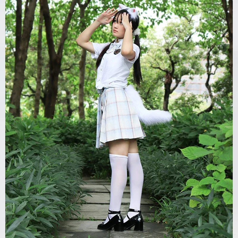 3 buah ikat rambut telinga serigala telinga rubah lucu kerah bel ekor mewah untuk penampilan kostum topeng Halloween aksesoris gaun