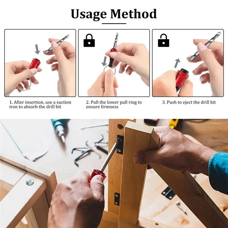 MLGB-4 Sets Hex Shank Screwdriver Bits Holder Bit Holder Keychain For Impact Driver With Black Carabiner