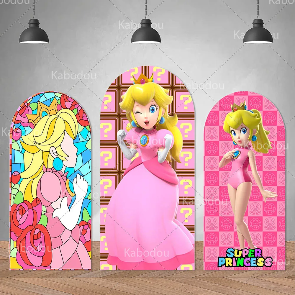 

Princess Peach Backdrop Arch Mario Photography Background Polyester Girls Birthday Party Decoration Baby Shower Booth Props