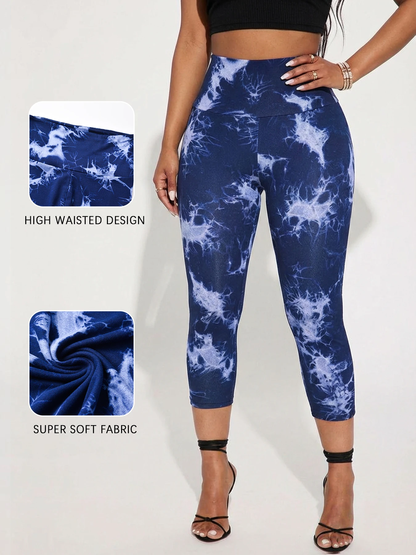 Women's Super Soft High Waisted Tie Dye Print Capri Pants for Cozy Home & Casual Outfit