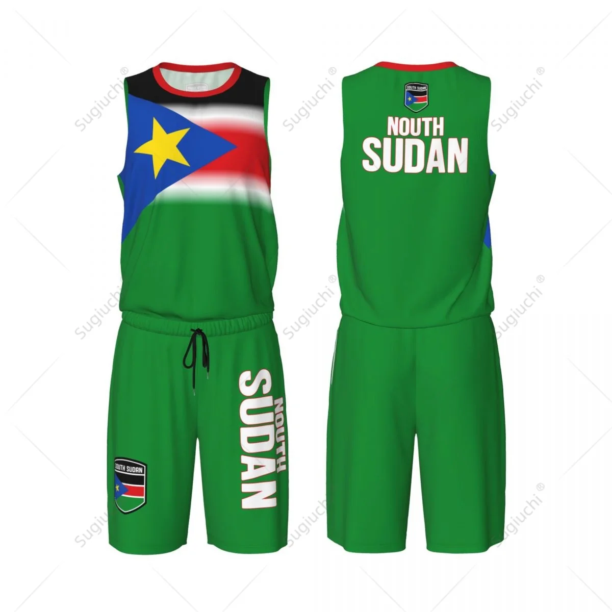 Men South Sudan Flag Basketball Set Mesh Shirt & Pants Sleeveless Exclusive Team-up Custom Name Nunber Unisex