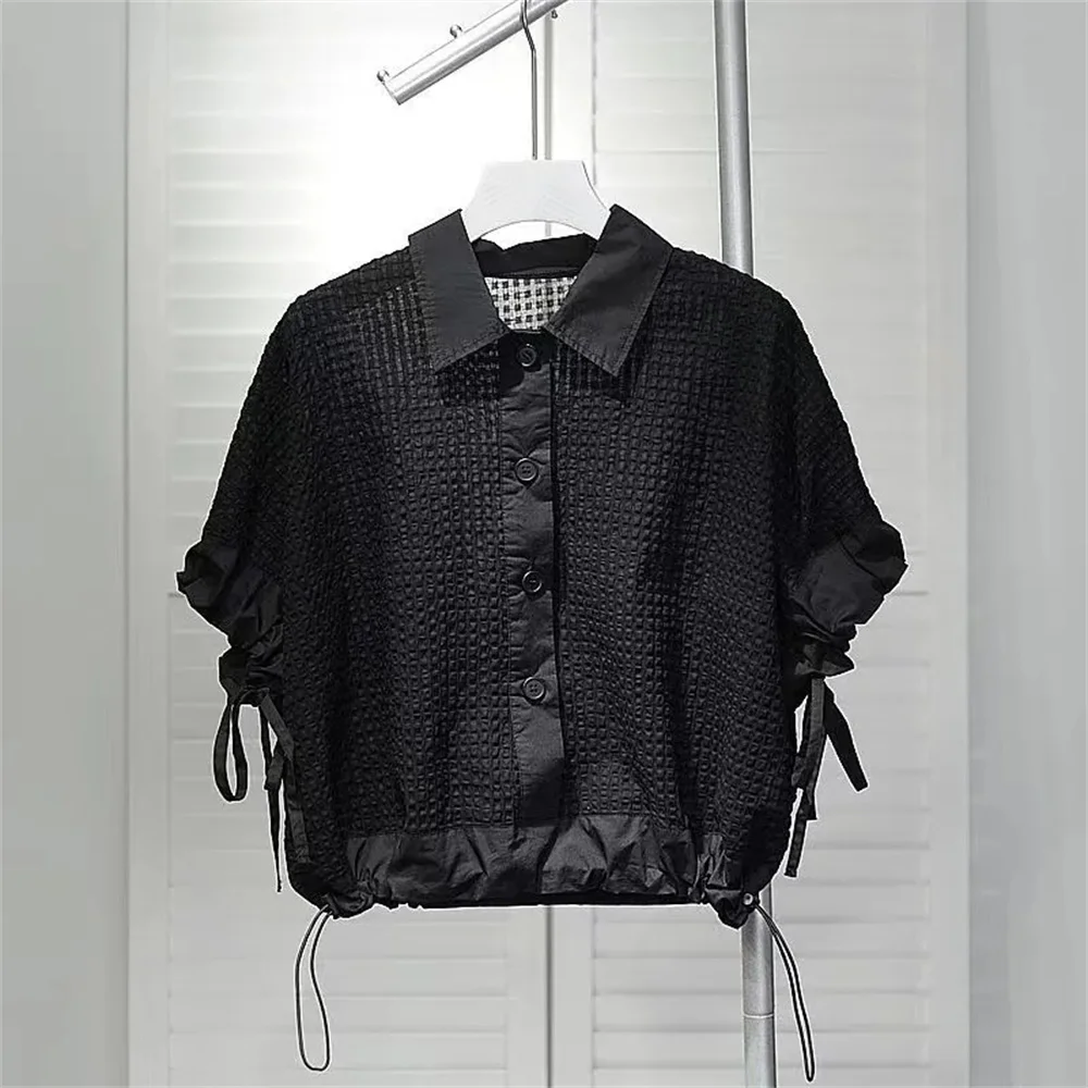 Woman Clothing T-shirts High-grade Short-sleeved Shirt Women's Summer Loose Slim Drawstring Shirt Design Sense Niche Short Top