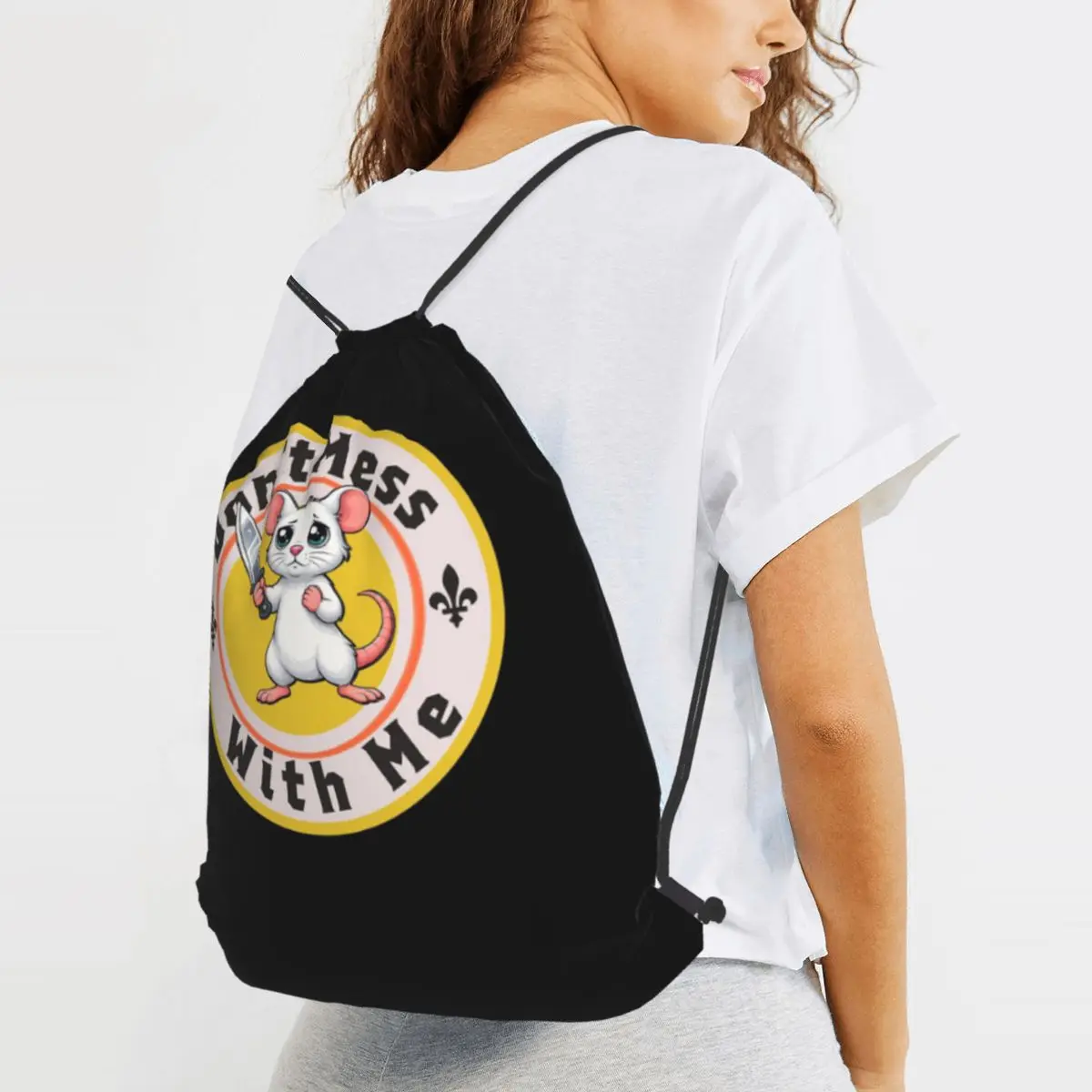 White Mouse Don't Mess With Me Backpacks Fashion Drawstring Bundle Pocket Sports Bag Book Bags for Man Woman Students