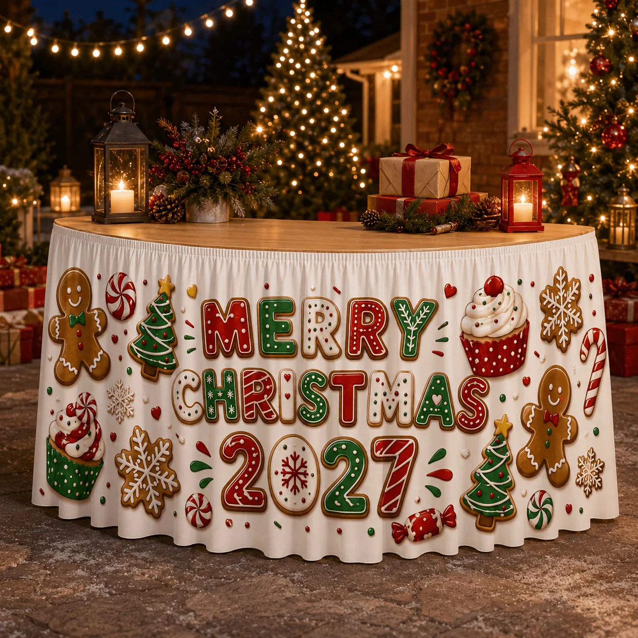 One set of gingerbread man and snowflake tablecloth, suitable for Christmas dessert party decoration