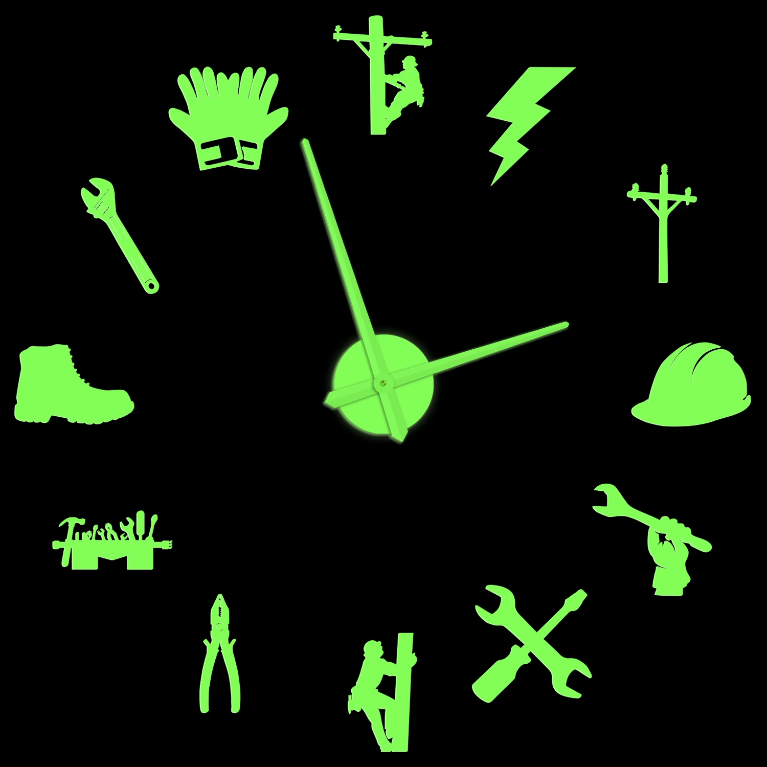 

Lineman Silhouette Glow in Dark Wall Clock Living Room Decor Lineworker Electrician Modern Design Illuminated DIY Stickers Watch